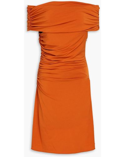 Halston Aliana Off-the-shoulder Ruched Jersey Mini Dress - Orange