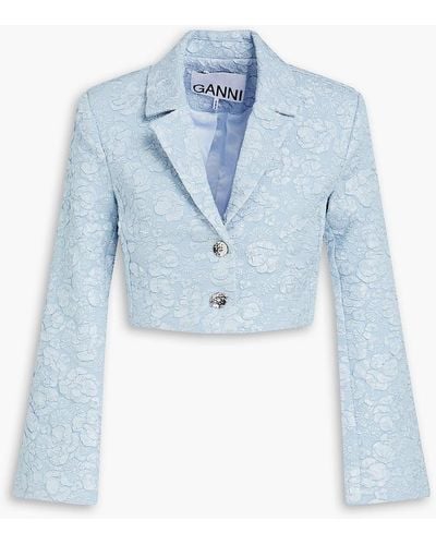 Ganni Cropped Jacquard Jacket - Blue