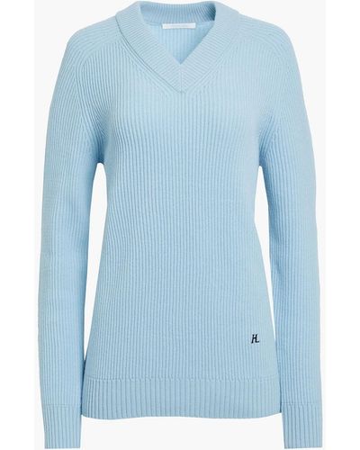 Helmut Lang Ribbed Wool And Cashmere-blend Sweater - Blue