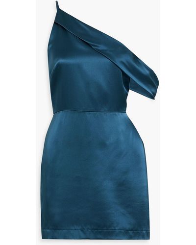 Michelle Mason One-shoulder Draped Silk-satin Mini Dress - Blue