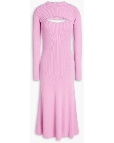 Safiyaa Convertible Ribbed-knit Midi Dress And Shrug Set - Pink