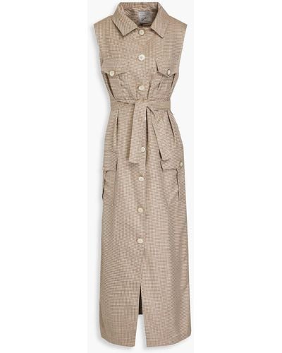 Giuliva Heritage Houndstooth Wool, Silk And Linen-blend Midi Shirt Dress - Natural