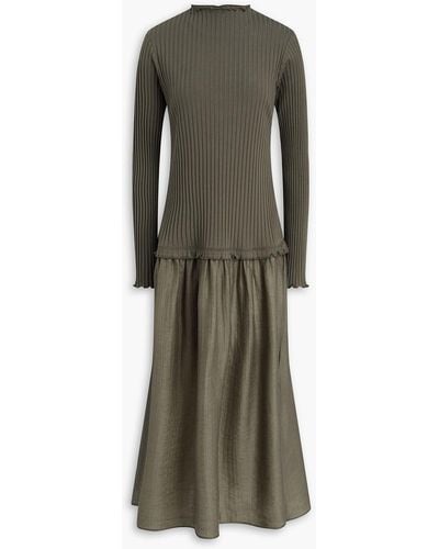 Mother Of Pearl Ribbed Jersey-paneled Jacquard Midi Dress - Green