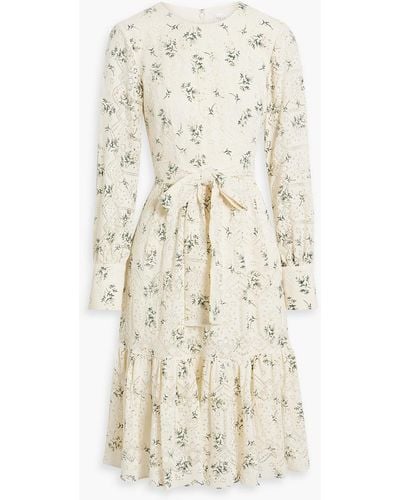 Mikael Aghal Gathered Floral-print Lace Dress - White