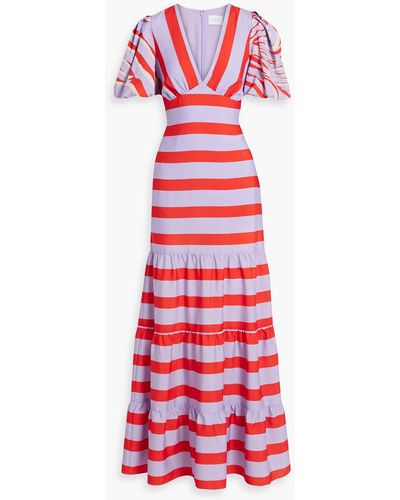 ONE33 SOCIAL Gathered Striped Crepe De Chine Maxi Dress