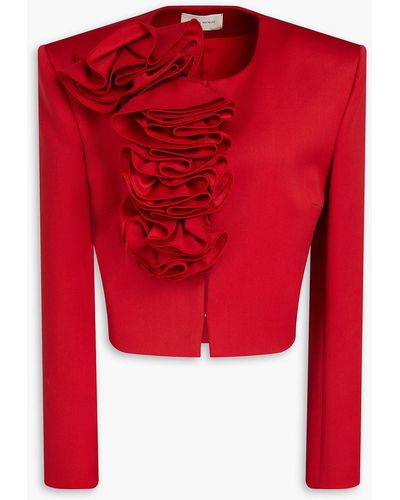 Magda Butrym Cropped Ruffled Wool-twill Jacket - Red
