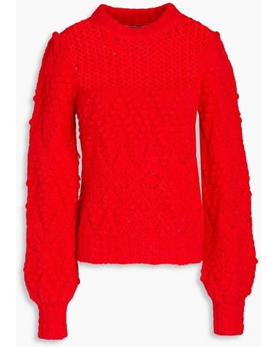 Nicholas Svana Pompom-embellished Brushed Pointelle-knit Sweater - Red