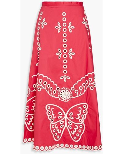 RED Valentino Broderie Anglaise Cotton Midi Skirt - Red