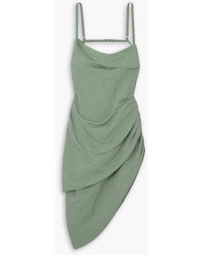 Jacquemus Saudade Asymmetric Draped Woven Mini Dress - Green