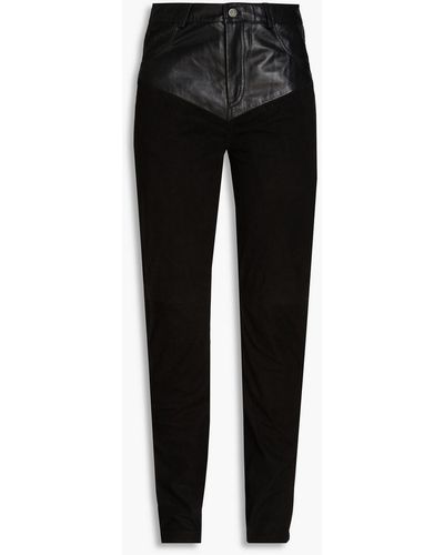 DEADWOOD Leather-paneled Suede Slim-leg Pants - Black