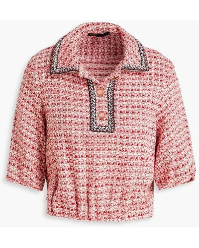 Maje Cropped Metallic Cotton-blend Tweed Polo Shirt - Pink