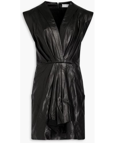 IRO Wrap-effect Pleated Leather Mini Dress - Black