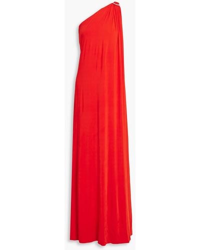 Halston Elyce One-shoulder Draped Stretch-jersey Gown - Red