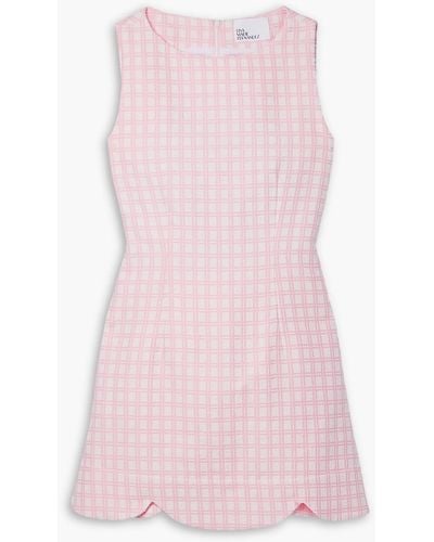Lisa Marie Fernandez Scalloped Checked Cotton-blend Bouclé-jacquard Mini Dress - Pink