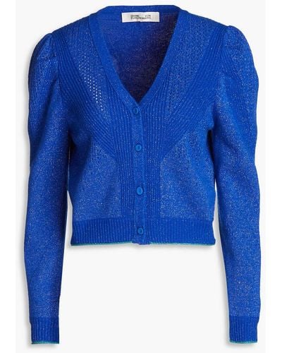 Diane von Furstenberg Pointelle-trimmed Metallic Wool-blend Cardigan - Blue