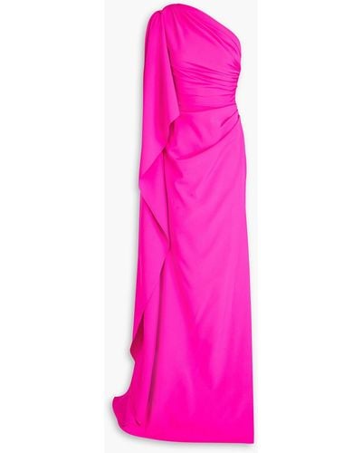 Rhea Costa One-shoulder Draped Crepe Gown - Pink