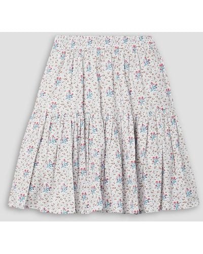 BATSHEVA Laura Ashley Amy Tiered Floral-print Cotton-poplin Mini Skirt - White