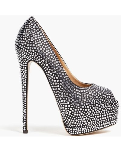 Giuseppe Zanotti Sharon 115 Crystal-embellished Satin Platform Court Shoes - Grey