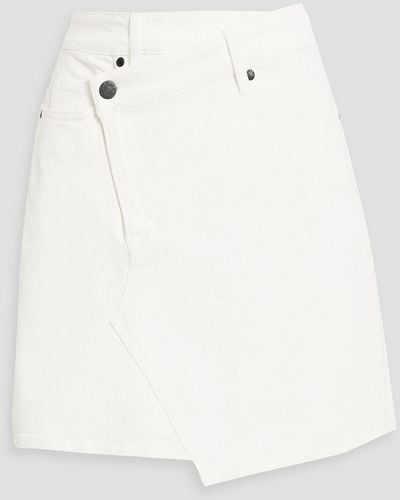 Tomorrow Denim Brown Wrap-effect Distressed Denim Mini Skirt - White