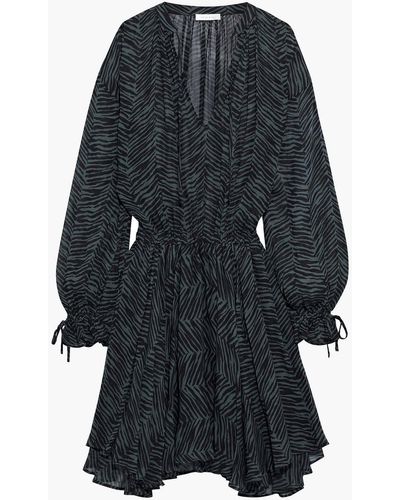 Anine Bing Elliana Asymmetric Zebra-print Silk-georgette Mini Dress - Black