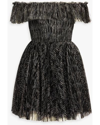 ML Monique Lhuillier Off-the-shoulder Ruffled Glittered Tulle Mini Dress - Black