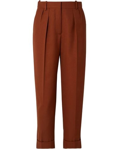 Victoria Beckham Cropped Pleated Grain De Poudre Wool Tapered Pants - Brown