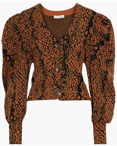 Ulla Johnson Elise Cropped Gathered Jacquard-knit Wool Cardigan - Brown
