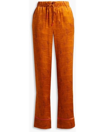 Saloni Paige Printed Silk-satin Straight-leg Pants - Orange