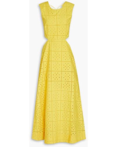 Ganni Cutout Broderie Anglaise Cotton Maxi Dress - Yellow