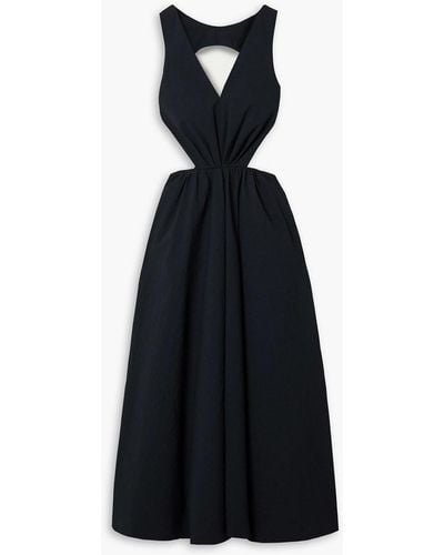 Deveaux New York Madelyn Cutout Cotton-seersucker Midi Dress - Black