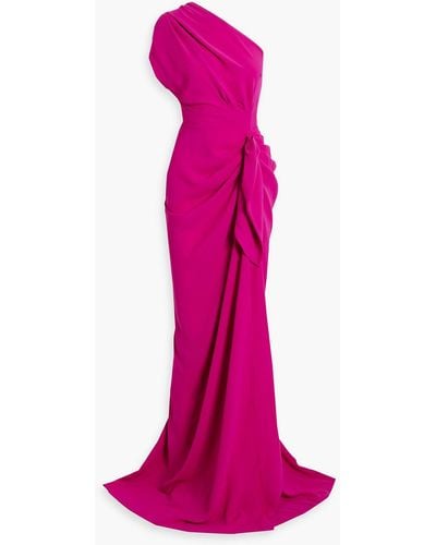 Rhea Costa One-shoulder Draped Cady Gown - Pink