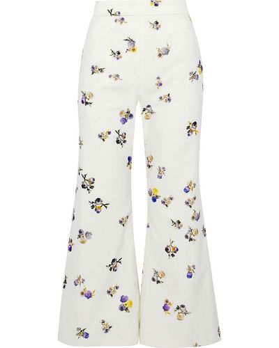Acne Studios Tyme Cropped Floral-print Cotton-corduroy Flared Trousers - White