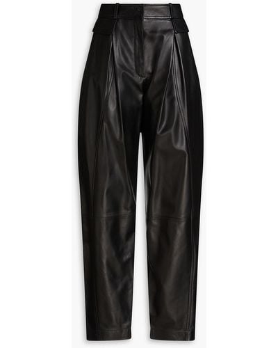 Alberta Ferretti Pleated Leather Tapered Trousers - Black