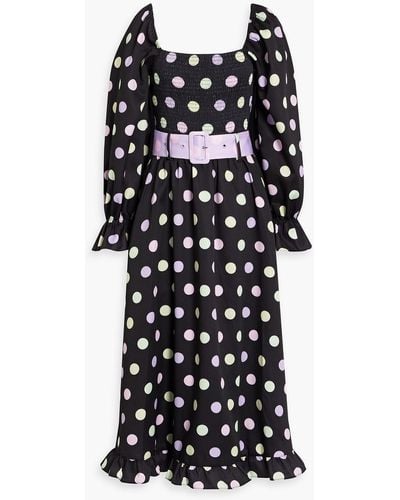 Olivia Rubin Effie midikleid aus twill mit polka-dots und raffung - Schwarz