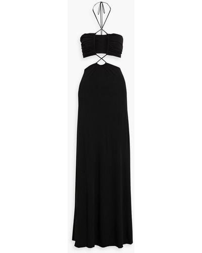 Halston Eva Cutout Jersey Halterneck Gown - Black