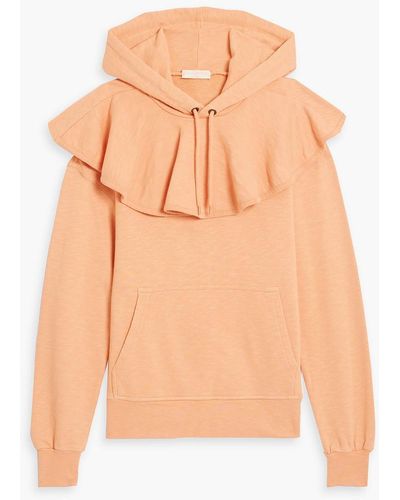 Ulla Johnson Lolla hoodie aus baumwollfrottee mit rüschen - Orange