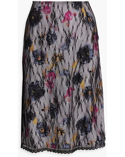 Anna Sui Layered Floral-print Crepe De Chine And Lace Skirt - Purple