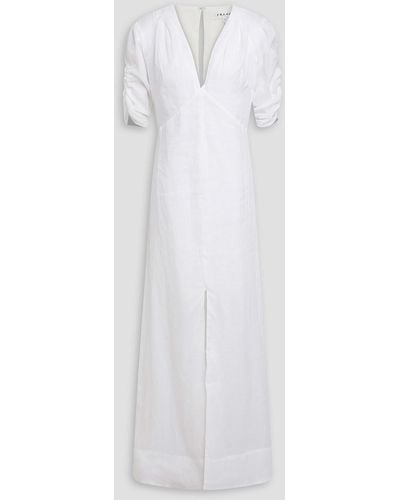 FRAME Gahthered Ramie-gauze Maxi Dress - White