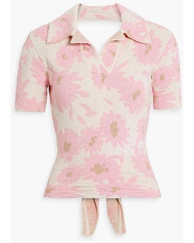 Jacquemus Bagnu Cutout Floral-print Cotton-blend Terry Polo Shirt - Pink