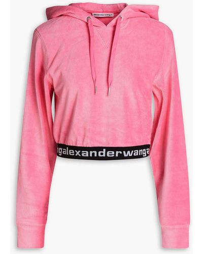 T By Alexander Wang Cropped Stretch Cotton-blend Corduroy Hoodie - Pink
