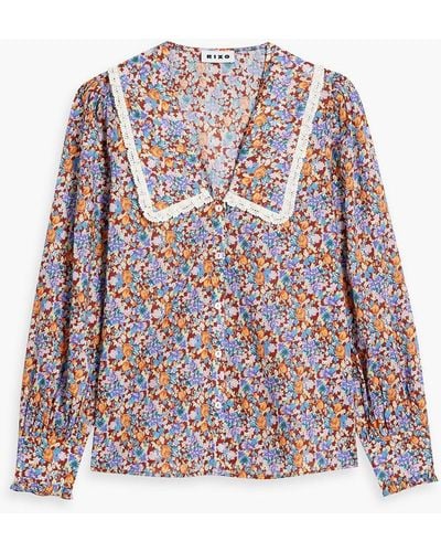 RIXO London Mady Floral-print Cotton-voile Blouse - Red