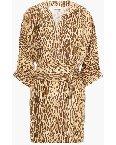 Zimmermann Belted Leopard-print Silk Crepe De Chine Tunic - Multicolour