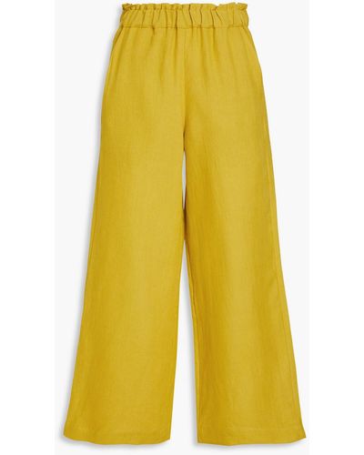 Casa Raki Natalia Linen Wide-leg Trousers - Yellow