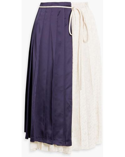 Marni Pleated Satin And Jacquard Midi Wrap Skirt - Purple