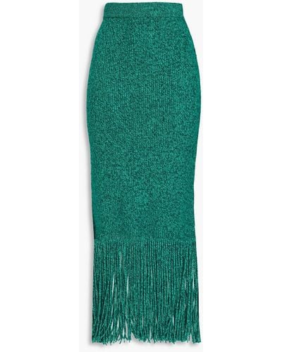 Zimmermann Fringed Cashmere And Merino Wool-blend Midi Skirt - Green