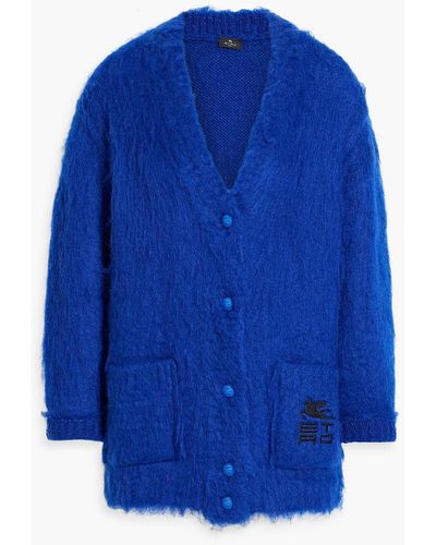 Etro Embroidered Brushed Mohair-blend Cardigan - Blue