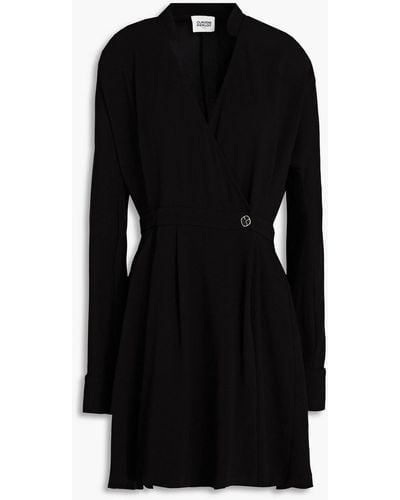 Claudie Pierlot Rosalie Pleated Crepe Mini Wrap Dress - Black