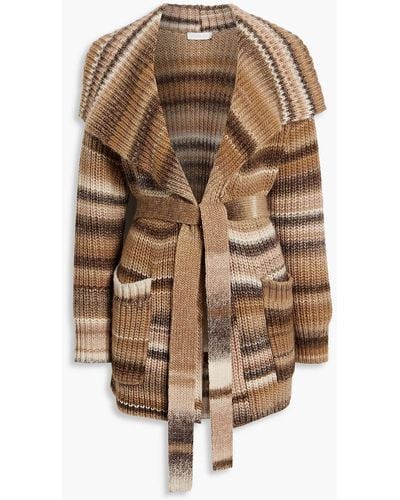 Jonathan Simkhai Belted Striped Wool-blend Cardigan - Brown