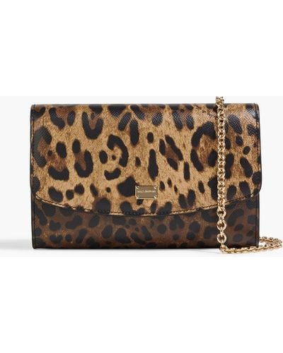 Dolce & Gabbana Leopard-print Pebbled-leather Clutch - Brown