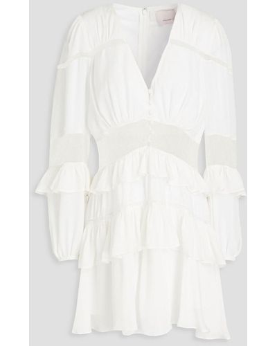 Cinq À Sept Sanya Chantilly Lace-paneled Ruffled Silk Mini Dress - White